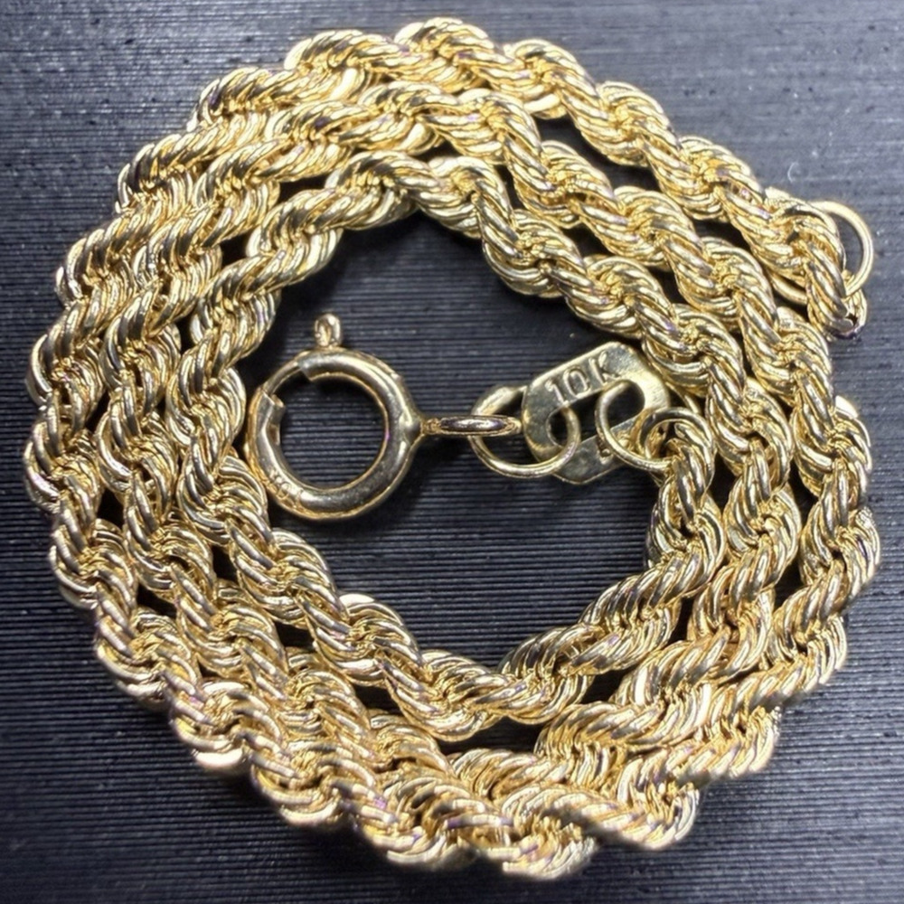 Jewelry Solid 10k Yellow Italian Gold Diamond Cut Rope Bracelet 7” 1.8mm